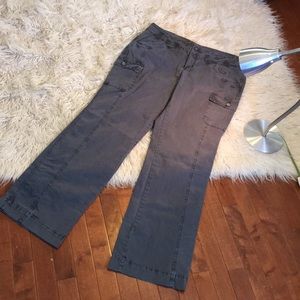 Dark gray stone washed Cotton, spandex cargo pants